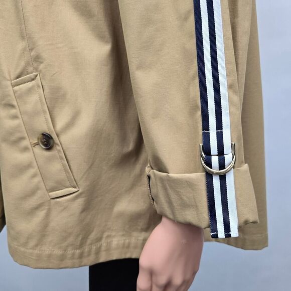 Crown & Ivy Short Trench Coat Double Breasted Striped Sleeves Water Resistant - Picture 9 of 13